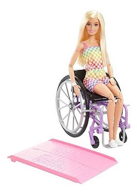 Boneca Barbie Fashionista Cadeira De Rodas Loira - Colorido