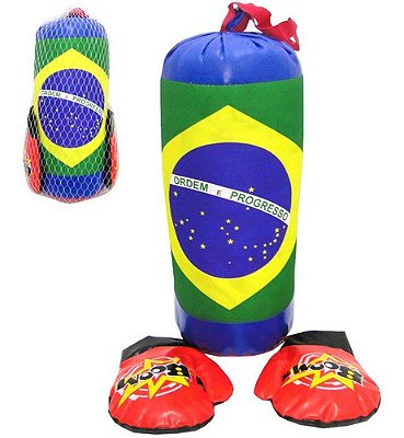Par Luvas E Saco Pancada Infantil Luta Boxe Do Brasil 40cm