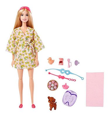 Boneca Barbie Bem Estar No Spa Com Pet E Loira