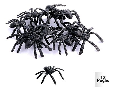 Kit 12 Aranhas De Plástico Pretas - Decoração - Sustos