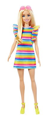 Boneca Barbie Fashionista Loira De Vestido De Arco-íris