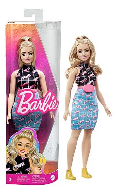 Boneca Barbie Fashionista Loira Vestido Impressão Girl Power