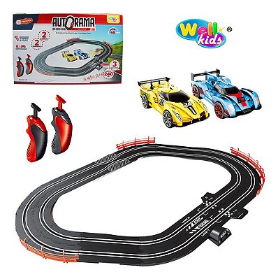 AUTORAMA ELETRICO AUTO PISTA DE CORRIDA COM 2 CARRINHOS 2 CONTROLES REMOTO  INFANTIL 33 PECAS 83CM