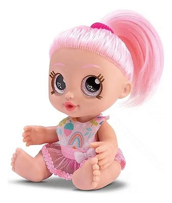 Boneca Baby Rainbow Faz Xixi Cabelo Rosa Vestido Arco Íris