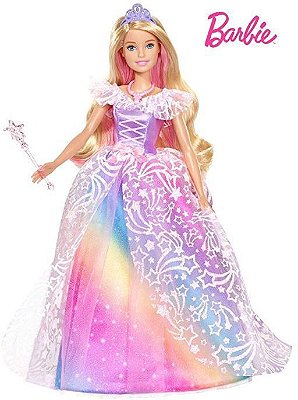 Barbie Dreamtopia Princesa Vestido Arco Íris Brilhante - Vestido Magico - Cabelo Colorido