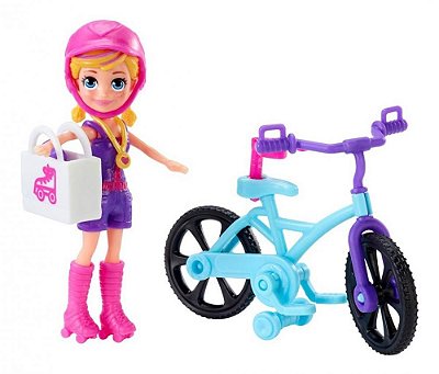 Mini Boneca Polly Pocket Aventura Na Bicicleta + Acessórios + Boneca Loira