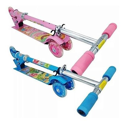 Patinete Infantil Com 3 Rodinhas Divertido Com Luz - Azul