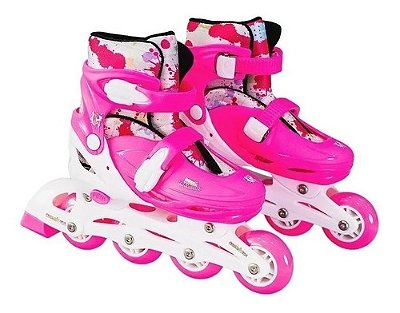 Kit Patins + Kit De Segurança Com Regulável Unik Toys Rosa