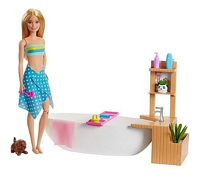 Barbie Banho De Espumas Com Acessórios/ Banheira E Pet