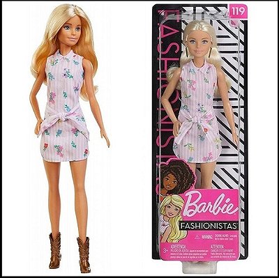 Boneca Barbie Fashionista Loira Look Modelo Vestido 119