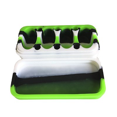 Pote de Silicone com 4 Lugares Lego Branco, Verde e Preto