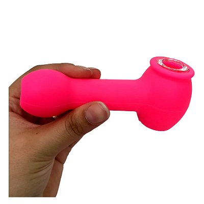 Pipe de Silicone com Vidro Rosa Na Boa