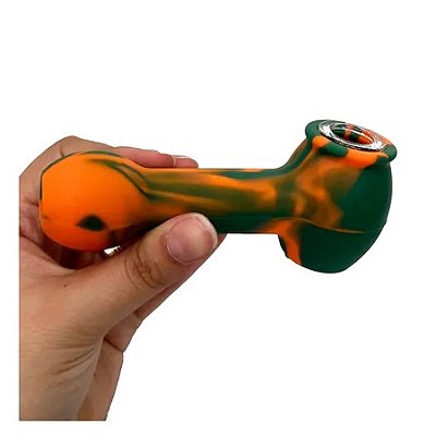 Pipe de Silicone com Vidro Laranja e Verde Na Boa