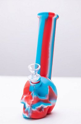 Ice Bong de Silicone Crânio Vermelho e Azul 22cm