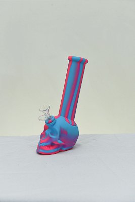 Ice Bong de Silicone Crânio Rosa e Azul 22cm