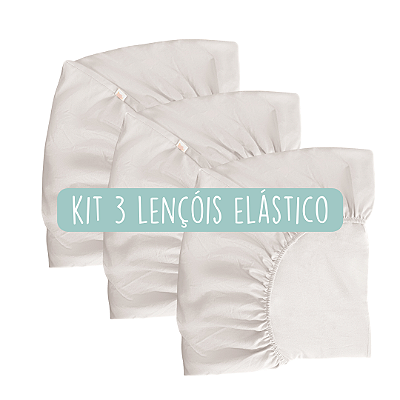 Kit 3 lençóis de elástico algodão orgânico cor off white