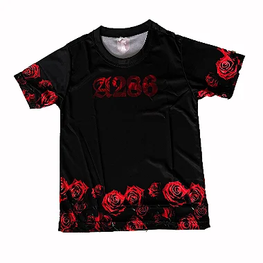 Camiseta A286 - Rosas Retro - PRETA
