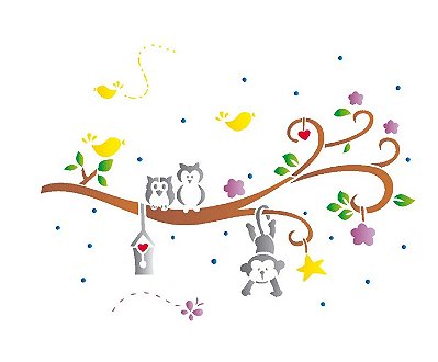 Wall Stencil para Pintura 32 x 42cm - OPA1251 - BICHOS ÁRVORE - OPA
