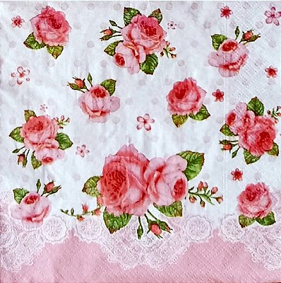 Guardanapo Decoupagem Estampas Rosas e Rendas - 02UN