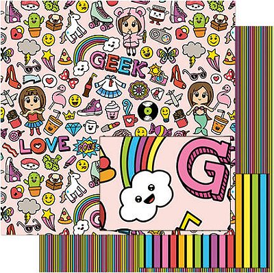 Papel para Scrapbook Dupla Face - Padrão Teen III - SD-0769