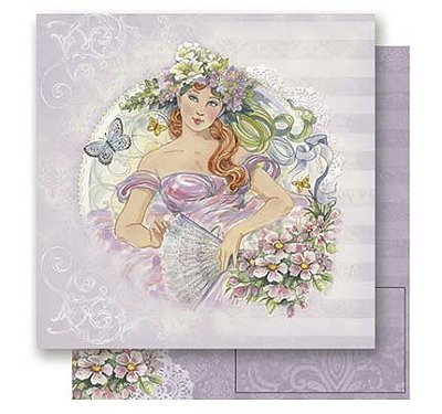 Papel para Scrapbook Dupla Face - Dama Flores com Leque - SD-0527