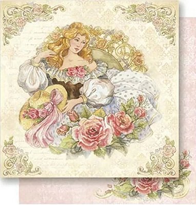 Papel para Scrapbook Dupla Face - Dama com Chapéu e Rosas - SD-0529