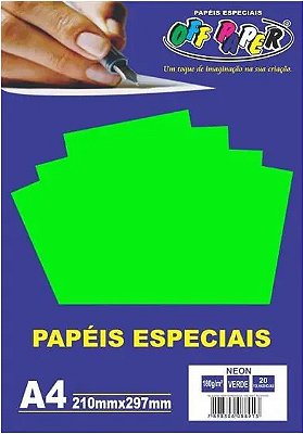 Papel A4 (neon) Verde 180g. - Off Paper - 20 Folhas
