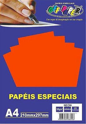 Papel A4 (neon) Laranja 180g. - Off Paper - 20 Folhas