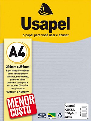 Usapel Vergê / A4 180g/m² / 50 folhas / Cinza UP25028