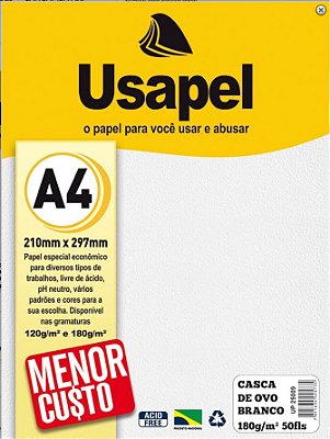 Usapel Casca de Ovo Branco /A4 180g/m²/ 50fls /Branco UP25009