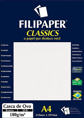 Filipaper Casca de Ovo 180g/m² (20 folhas; branco) A4 - FP01990
