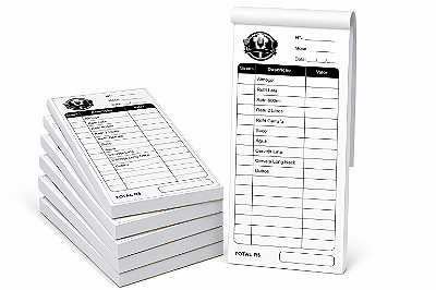 Kit 06 Blocos Comandas 10x29cm Preto e Branco - 100 Folhas