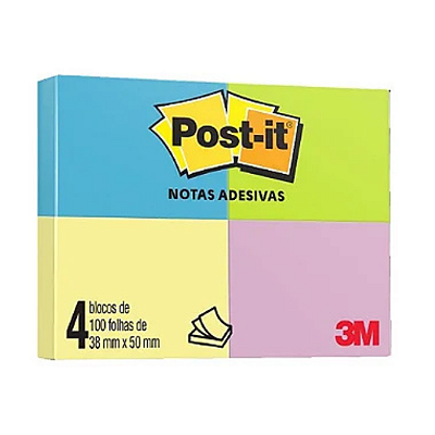Bloco de Notas Adesiva 38x50mm 4 cores Neon c/100