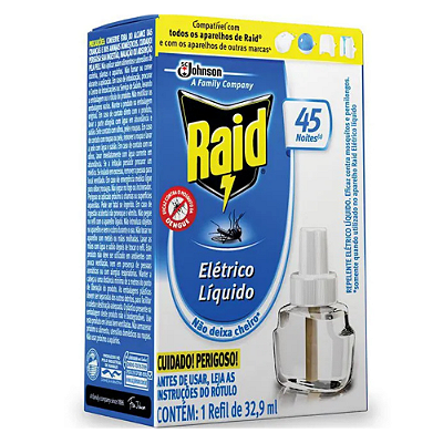 Refil Repelente Elétrico Líquido 45 Noites 32,9ml - Raid