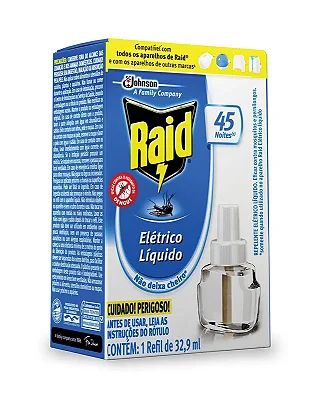 Refil Repelente Elétrico Líquido 45 Noites 32,9ml - Raid