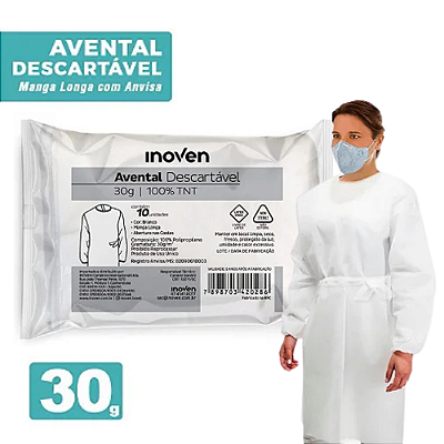 Avental Descartável Manga Longa C/10 Und 30g - Inoven