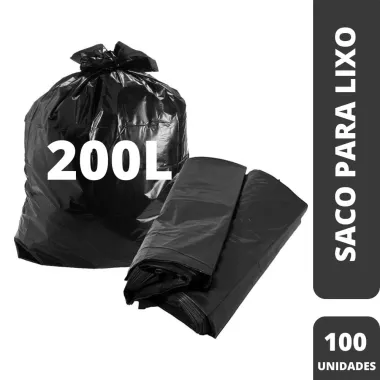 Saco Lixo Preto 200L 90X115X0,50 H1 C/100
