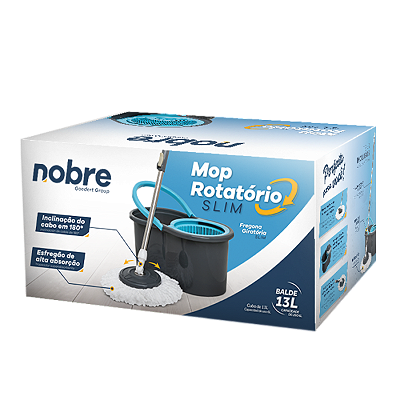 Conjunto Mop Rotatorio Slim (Balde 13L c/Cesto Plastico e 1 refis, Rotary Mop) - Nobre