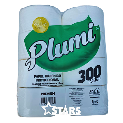 Papel Higiênico Rolão 8x10x300m 100% Celulose Premium Plumi - Aguipel