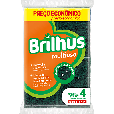 Esponja Multiuso Brilhus C/ 4 Un (Bt4514) 109mmx72mmx20mm Bettanin - UN