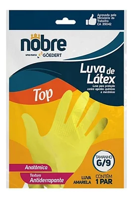 Luva de borracha/latex SL 01 "M" amarela CA 41780 - Nobre