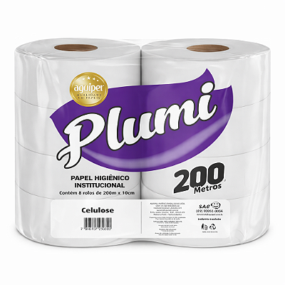 Papel Higiênico Rolão 8x10x200m 100% Celulose Premium Plumi - Aguipel