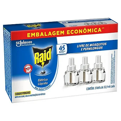 Refil Eletrico Líquido Raid 45 Noites 03 Refis De 32,9ml