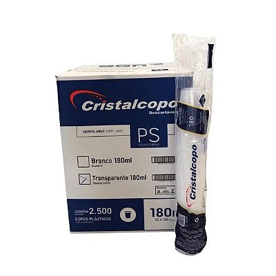 Copo descartavel cx 180 ml transp PS 1x2500 - Cristal