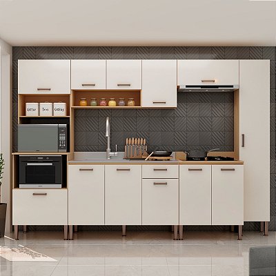 Cozinha Modulada Essência 02 Freijó/White Laka Brilho 100% MDF