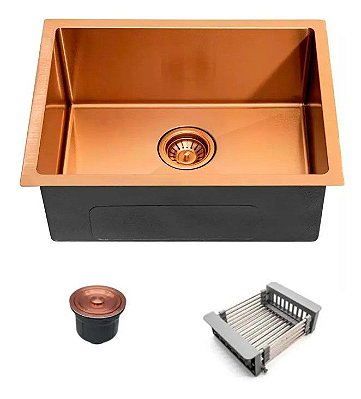 Kit Cuba Cozinha Gourmet Aço Inox 304 Quadrada 58cm Rosê Gold