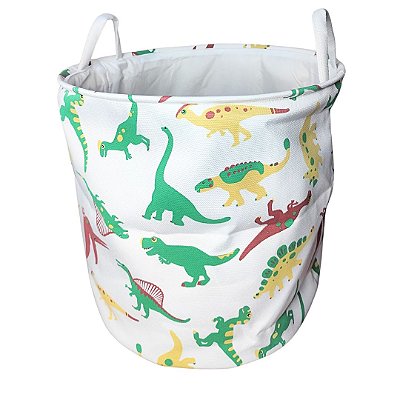 Cesto Organizador Multiuso Dobrável Roupa Suja Brinquedos Grande Tecido Linho Tema Dinossauros