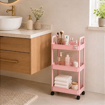 Carrinho Multiuso Organizador 3 Prateleiras Rosa Médio 70cm