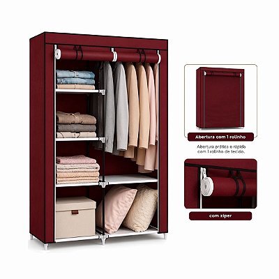 Guarda Roupa Armário Médio Organizador De Roupas Com Ziper
