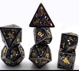 Kit de Dados - Pterosaur Black Nickel with Gold Metal Hollow Out - Importado